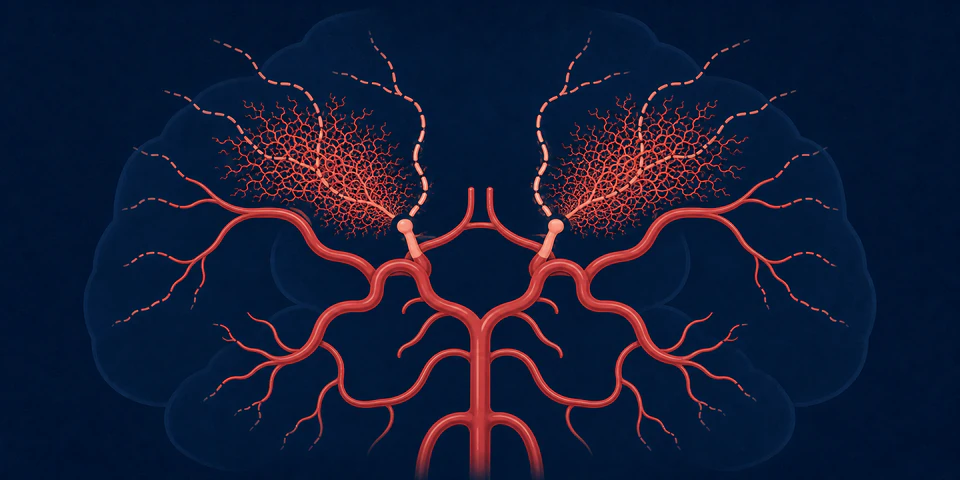 Schematic of bilateral terminal internal carotid artery occlusion with moyamoya collateral vessels